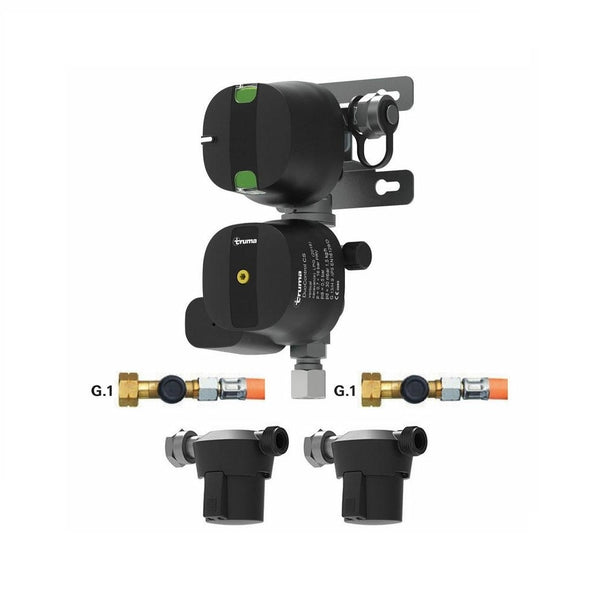 Kit Truma DuoControl CS con regolatore di pressione, tubi ad alta pressione e filtri del gas.