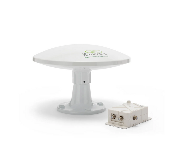 Antenna TV omnidirezionale Moscatelli con amplificatore, cavi e kit di montaggio per camper