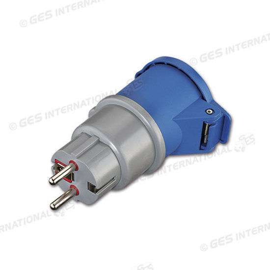 Adattatore elettrico con presa CEE e spina Schuko per camper e campeggio.