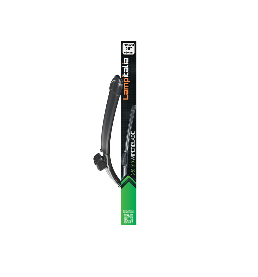 Spazzola tergicristallo Lampitalia ECO.650, 26'' (650mm), con adattatori multi-attacco per camper, van e motorhome. Scoprila su Jolly Caravan.