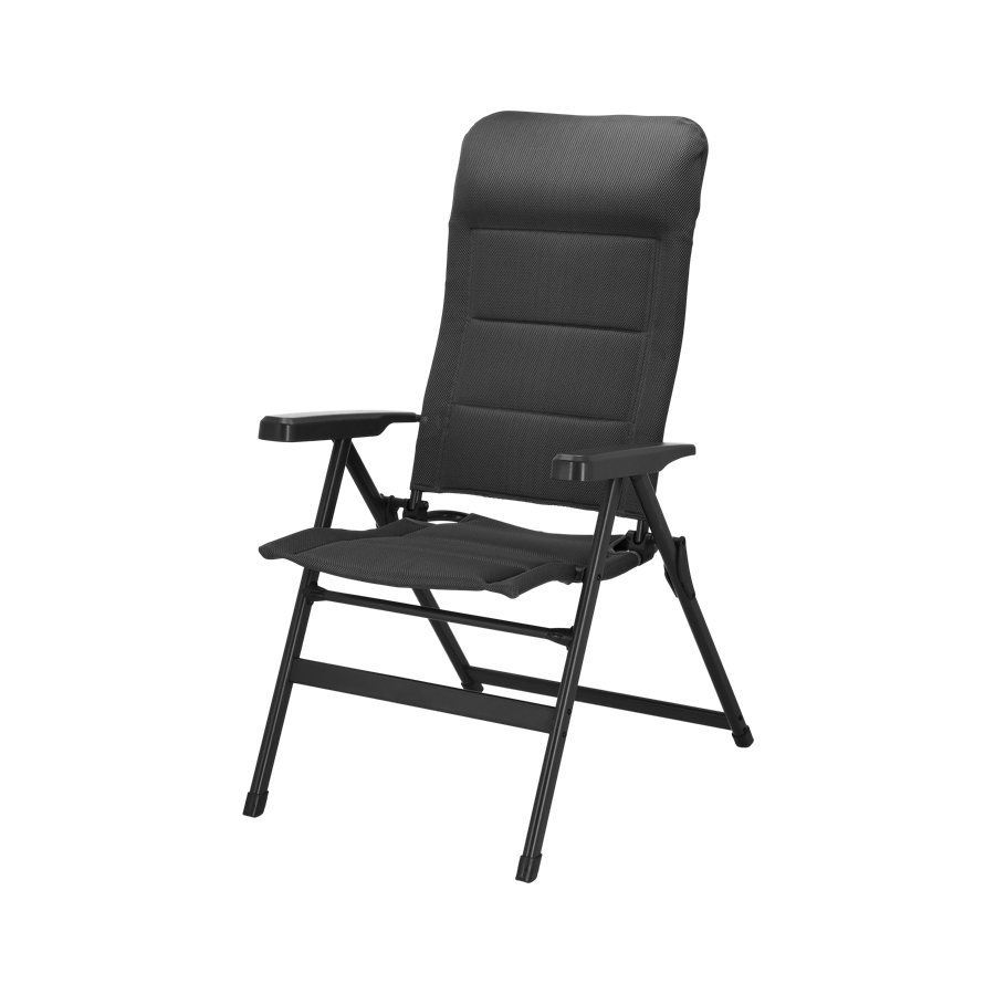 Sedia reclinabile Travellife Barletta Comfort antracite con schienale alto, poggiatesta e braccioli.