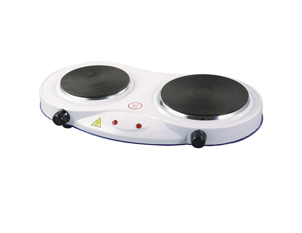 Piastra elettrica doppia Brunner Hot Point Double con due piastre di cottura e manopole di regolazione.