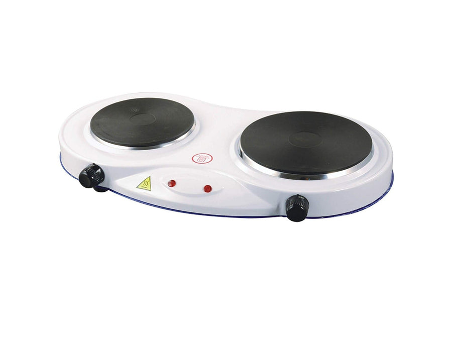 Piastra elettrica doppia Brunner Hot Point Double con due piastre di cottura e manopole di regolazione.