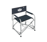 Sedia da regista pieghevole Jolly Caravan con struttura in alluminio e logo sullo schienale.