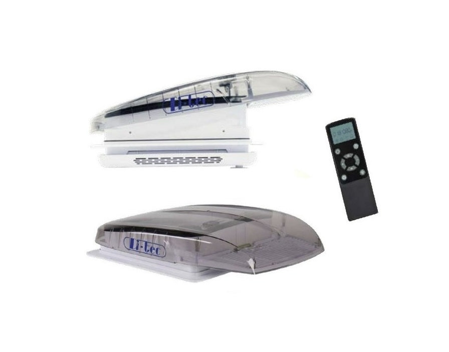 Oblò Li-tec Plus Fan 400x400 Crystal con ventola, cupola trasparente e telecomando 12V